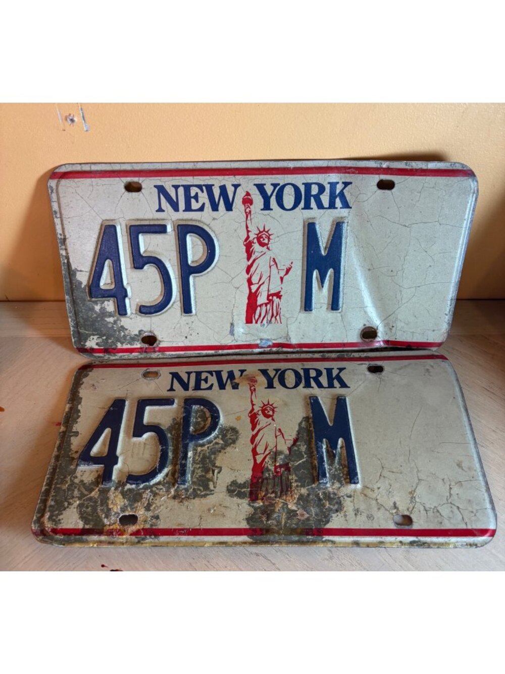 New York License Plates 45P-M Pair Statue Of Liberty Design 12"x6" Collectible